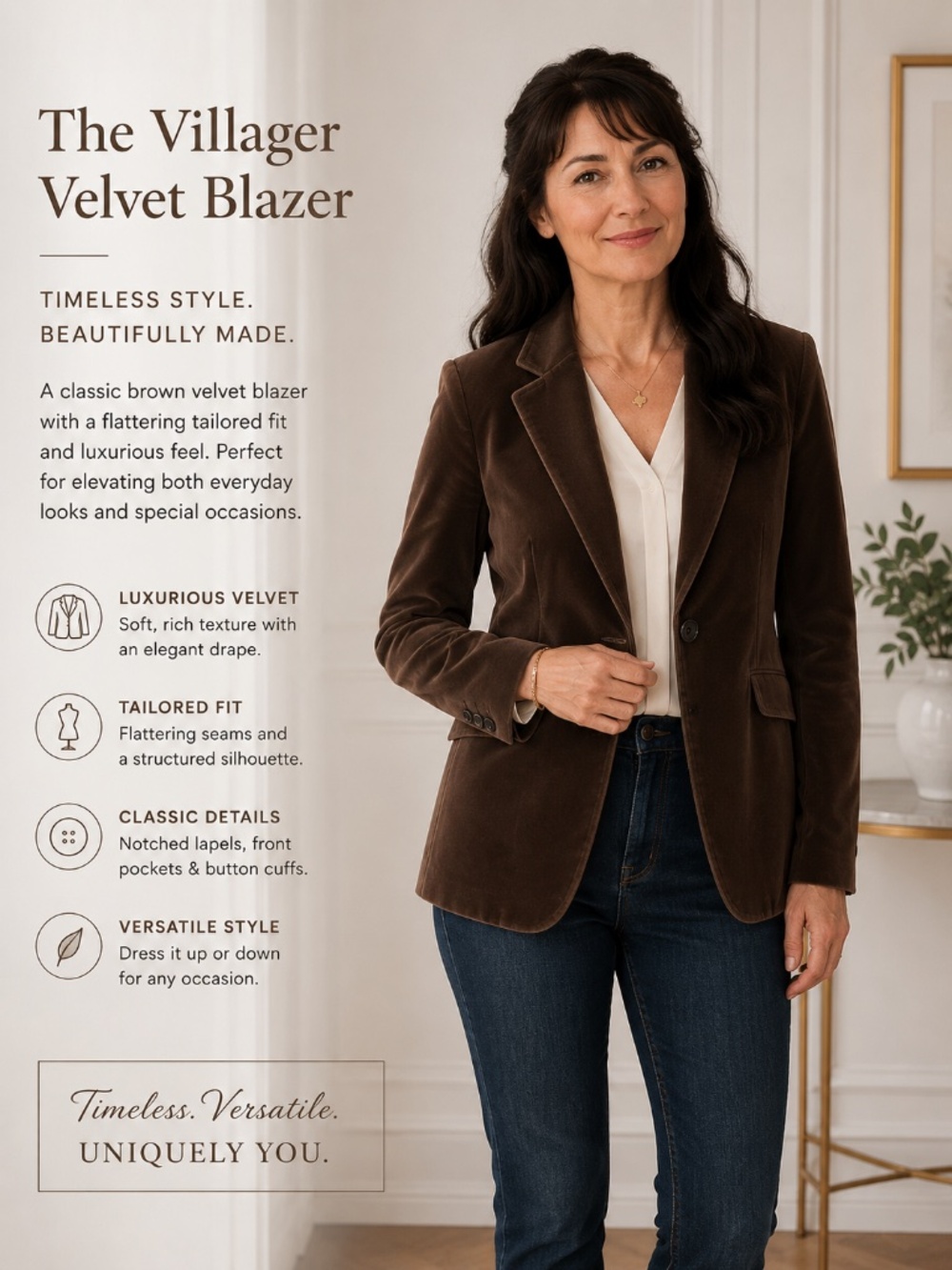 Vintage Villager Brown Velvet Blazer | Size 10 | Classic Tailored Jacket